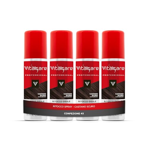 Vitalcare | Ideal Touch Up - Spray de retoque instantáneo para el cabello, spray perfecto para cubrir temporalmente cabellos blancos y grises, castaño oscuro, 3 botellas de 75 ml