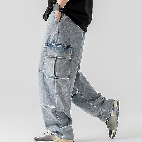 Jeans décontractés à poches multiples en toile denim workwear robuste et ample - 5