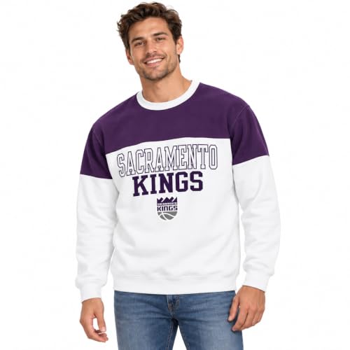 Blue 84 Sacramento Kings NBA Officially Licensed Contrast Yoke Crewneck Sweatshirt, Large White