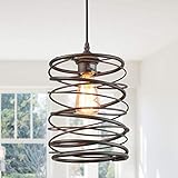 LNC A03291 Pendant Lighting for Kitchen Island，Rustic Farmhouse Rust Cage Hanging Lamp,Brown