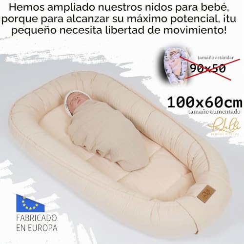 Miniatura 3 de Palulli Nido Extra Grande Para Bebé De 100 X 60 Cm, Algodón, Reversible, Reversible, Hecho A Mano, Transpirable Y Seguro Beige
