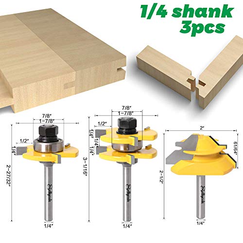 Tongue And Groove Router Bit Tool Set, Sellyoak 1/4 Shank Tongue&Grooving Router Bits + 1/4 Shank 45° Lock Miter Router Bit, Wood Milling Cutter Woodworking Tools On Router Table/Base Router Etc. #TOP2