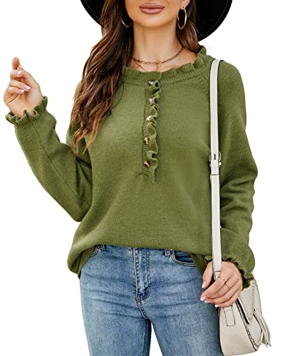 LIOFOER Pull en Tricot à Boutons pour Femmes Pull en Tricot Dentelle à Manches Longues Cover