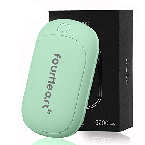 Four Heart Calentadores de Manos USB Recargable 5200mAh Powerbank, Calienta Manos Electrico Reutilizable Calentamiento Rápido Calentadores de Bolsillo, Invierno. (Verde)