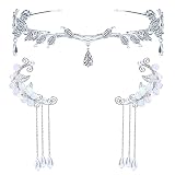 3 Pcs Elf Ear Cuffs Clip-on Earrings Rhinestone Leaf Crown Headband Set Elven Cosplay Fairy Ear Wrap