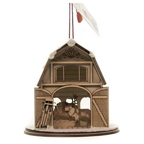 Ginger Cottages Santa’S Reindeer Barn Ornaments for Christmas Tree Cover