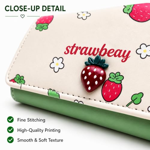 Image of Valerie Wallets for Women Leather Cute RFID Blocking Small Bifold Wallet with Zipper Coin Purse for Girls and Ladies Women's Wallet (Strawberry Green)