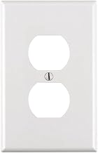 Leviton Direct Size, White Leviton PJ8-WM 1-Gang Duplex Receptacle Wallplate, Midway, Thermoplastic Nylon, Device Mount, 10 Pack