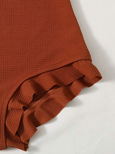Sweatyrocks Women's 2 Piece Swimwear Ruffle Hem High Waist Bikini Swinsuit Bathing Suit Brown L #TOP3