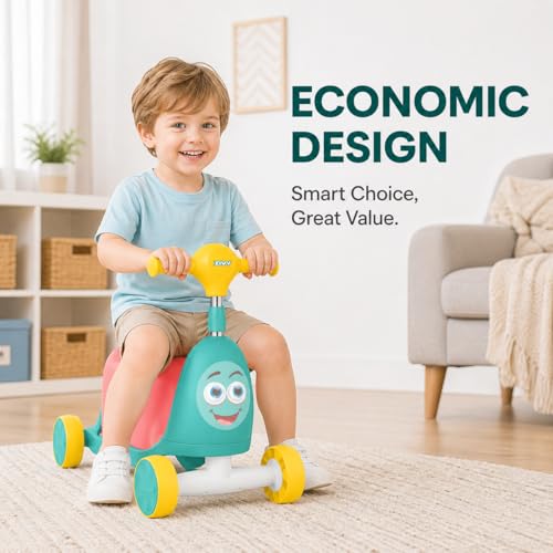 Image of ZIVY Orry Rider 2in1 Kids Scooter & Ride-On Toy Car | Convertible Stand & Drive Scooter | Extra-Wide Comfort Seat, Stainless Steel Stem, Easy Steering & Smooth Wheels for Indoor /Outdoor (Cyan)