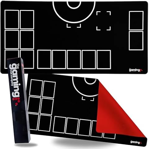 The Gaming Mat Company Single Player Compatible Pokemon Playmat with Red Rubber Base for Pokemon Cards- 28.35" x 14.17" Black & White Battle Mat for TCG Playmat Game & Trading Card Cover