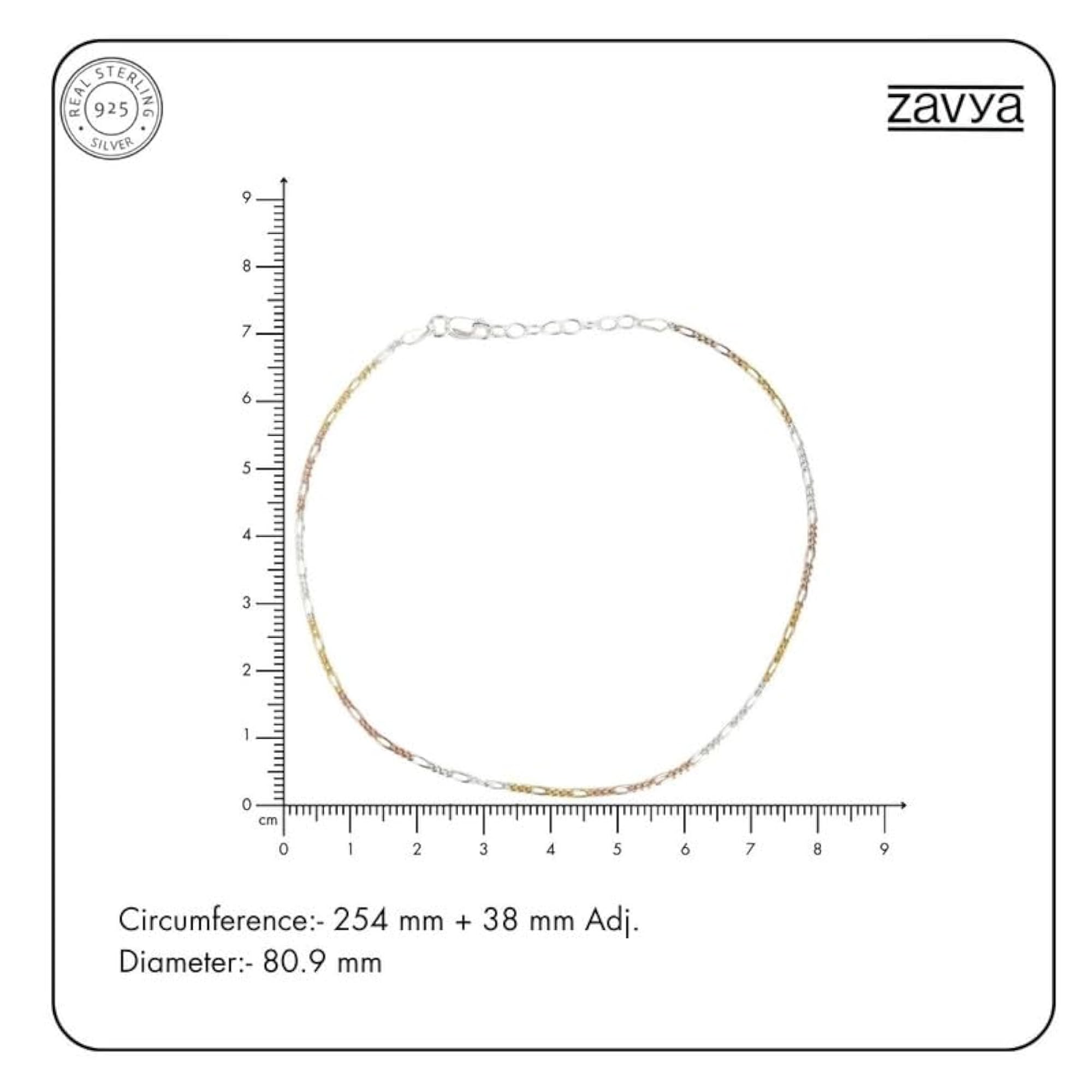 925 Silver Triple Tone Plating Anklet Hypoallergenic Single