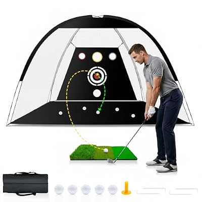 Golf Net, Dikutar 10x7ft Practice Net with 5 Real Balls, Tri-Turf Mat and Portable Storage Bag, All-in-One Durable Hitting Nets for Backyard Driving Swing Outdoor - Gifts for Golf Lover & Father's Day