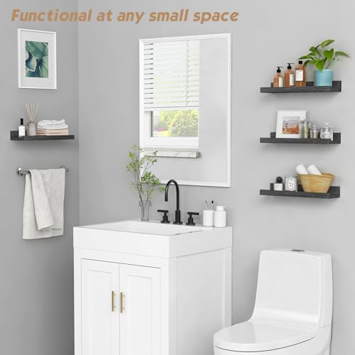 Forbena Black Picture Ledge Shelf, Floating Shelves with Lip for Wall, Small Wall Shelves for Bathroom Bedroom Kitchen Office Living Room Books, Art Pictures, Photo Frame, Plants (4-Pack, Real Wood) - Thumbnail 5