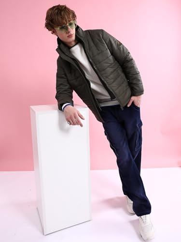 Image of The Indian Garage Co Men Regular Fit Solid Puffer Jackets