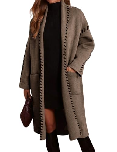 VIMPUNEC Womens Fall Long Cardigan Sweaters Oversized Chunky Jackets Open Front Knit Outwear Coats with Pockets