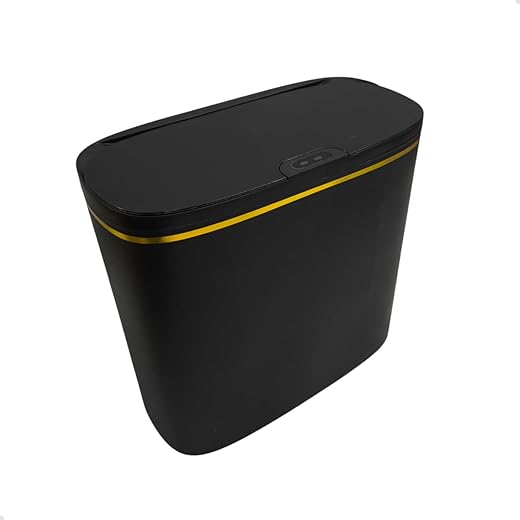 Lixeira Inteligente Automática Grande Com Sensor 14L Lixeira Preta Ou Branca Para Banheiro Cozinha (Preto E Dourado)