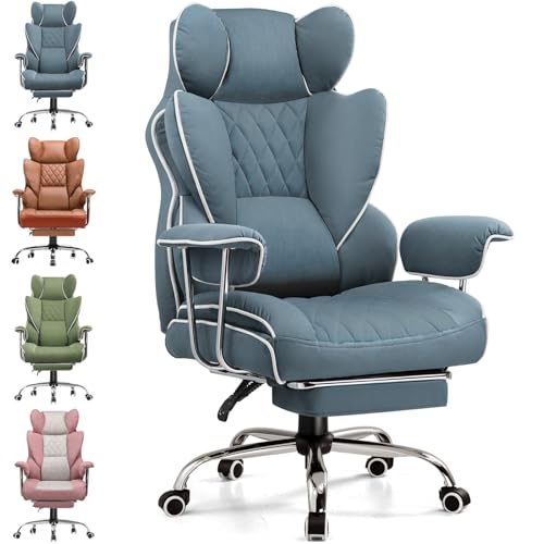 GTPLAYER Chaise Gaming, Ergonomique Fauteuil de Bureau avec Support Lombaire à Ressorts ensachés, Siège Large avec Accoudoirs Souple et Repose-Pieds, Réglable en Hauteur Tissu technologique Bleu lac