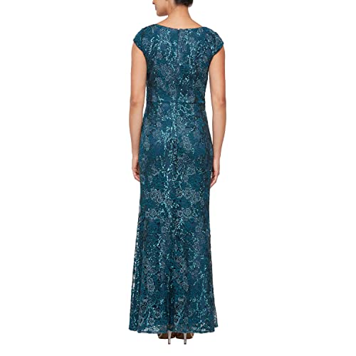 Image of Alex Evenings Women's Long Embroidered Cap Sleeve Dress