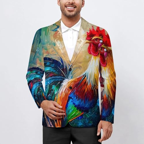 Rooster Art Painting Men's Suits Dress Business Formal Suit Print Jackets Coat For Wedding Party2