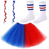 Eurzom 4 Pcs Halloween Costumes Set Include Tutus Skirt Socks and Hair Extensions Straight Hairpiece for Girls Cosplay Party (Classic)