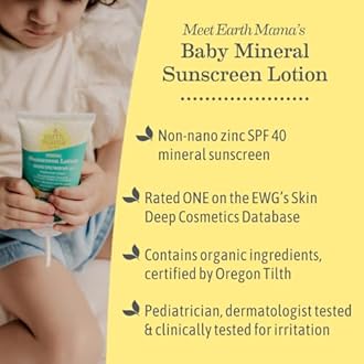 Earth Mama Baby Mineral Sunscreen Lotion SPF 40 | Non-Nano Zinc, Natural Water Resistant Sun Cream for Babies, Kids & Adults, 3-Ounce (2-Pack)