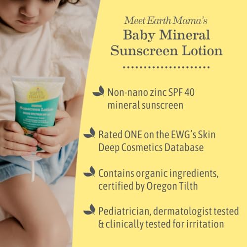 Earth Mama Baby Mineral Sunscreen Lotion SPF 40 | Non-Nano Zinc, Natural Water Resistant Sun Cream for Babies, Kids & Adults, 3-Ounce (2-Pack)