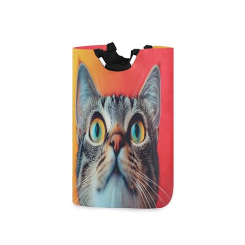 Jihqo Laundry Hamper Basket Cute Cat Collapsible Nursery Storage Bin Waterproof Clothing Baskets for Home Bedroom Bathroom Washing Room