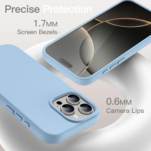 Image of AIBEX Premium Liquid Silicone Back Cover Case Compatible for iPhone 16 Pro | Shockproof, Drop and Camera Protection | Slim Phone Case, Anti-Scratch Soft Microfiber Lining - Sky Blue