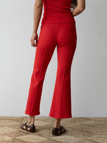 Mylleure Women Ribbed Knit Flared Pants Y2k High Waist Bell Bottom Capris Elastic Elevated Seams Bootcut Trousers Streetwear4