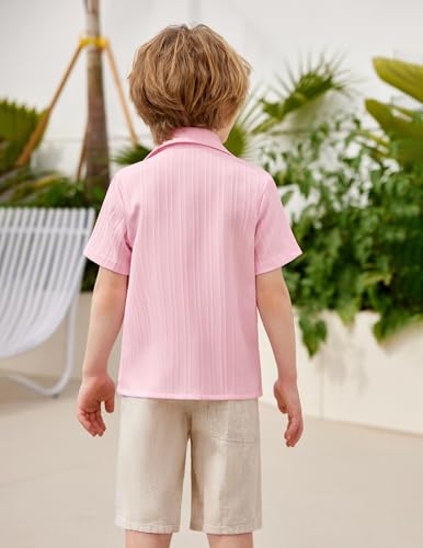Image of Arshiner Boys Casual Short Sleeve Button Down Shirt Fashion Textured Summer Beach Shirt 3-13 Years Old