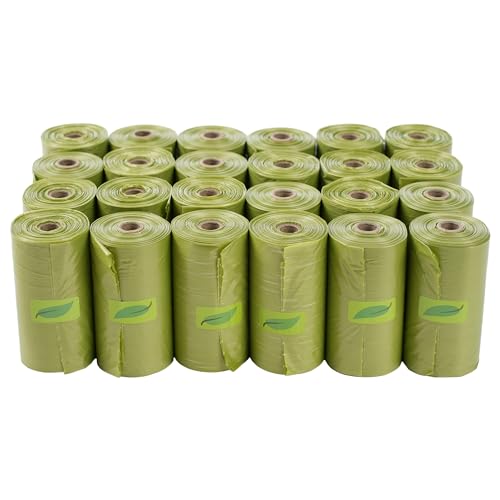 Bolsas Biodegradables para Caca de Perros, 360 Unidades, 24 Rollos, Bolsa Basura Perro Fuerte y Resistente a Fugas, Bolsitas Caca Perro Ecológicas, Color Verde