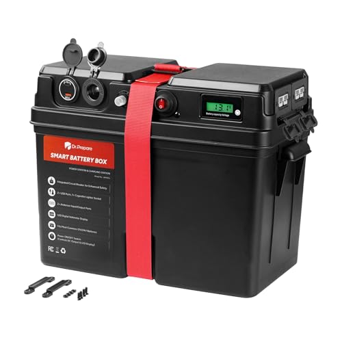 DR.PREPARE Trolling Motor Smart Battery Box, Group 24/27/31 Size Marine Battery Box with USB, 12V/24V Cigarette Lighter & Anderson Ports, Power Center for RV Solar Panel Boat (Batteries Not Include)