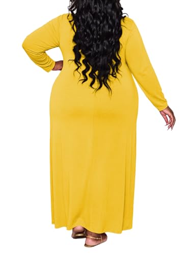Image of TOPSRANI Womens Plus Size Maxi Dresses for Women Oversize Casual Short Sleeve V Neck Loose Plain Solid Trendy Summer Dress
