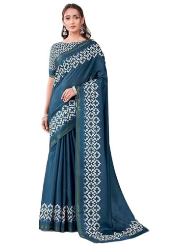 Image of Satrani Women's Silk Printed Saree with Unstitched Blouse Piece