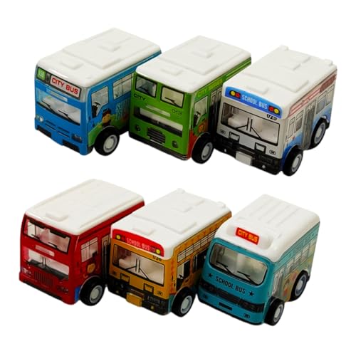 Toddmomy 6 Piezas Juguetes de Autobús Miniatura de Plástico con Función Pull-Back Educativas para Desarrollo Infantil y Coordinación Visual Manual Estilo Aleatorio