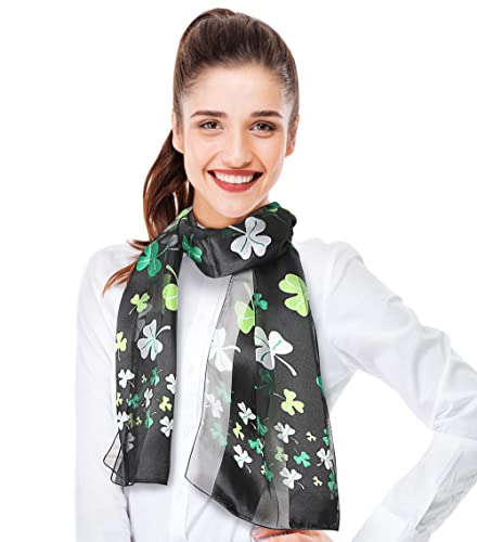 CBC Crown Women's St.Patrick's Shamrock Scarf Clover Scarf, One Size, Green White Black3