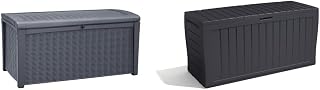 Keter Borneo 416L Outdoor Garden Storage Box Garden Furniture - Grey & Marvel+ 270L Outdoor Garden Storage Box Garden Furniture - Graphite Grey
