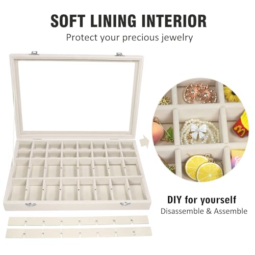 Velvet Jewelry Tray 48 Compartments Jewelry Display Organizer with Transparent Cover Rings, Earrings, Necklaces, Pendants Storage Box for Girls, Wives, Mothers, Women3