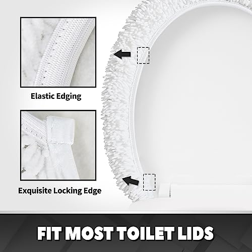 TREETONE Shaggy Chenille Bathroom Toilet Lid Cover, Ultra Soft Plush Seat Covers, Fluffy Absorbent, 19x21 Inches, Standard Toilet Lids for Bathroom Machine Wash & Dry, White by TREETONE - Image 3