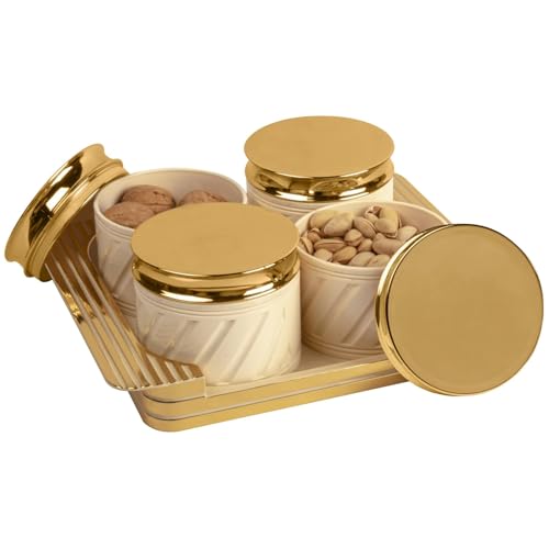 EXPORT STORE - Juego de bandejas irrompibles y herméticas para frutas secas con tapa y bandeja para servir, juego de recipientes herméticos con capacidad de 430 ml (4 piezas, polipropileno) (marfil)