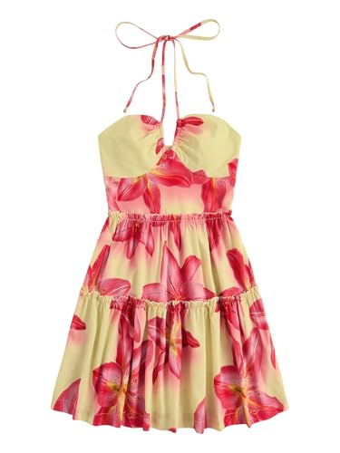 Image of Floerns Women's Floral Sleeveless Halter Dress Milkmaid Flare Hem Boho Mini Dress