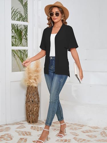 Image of Heymoments Women's Lightweight Open Front Cardigans Short Sleeve Casual Soft Knit Cardigan Sweaters with Pocket S-2XL