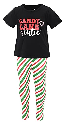 Image of Unique Baby 2 Piece Girls Printed Leggings Outfit with Short Sleeve Shirt Kid and Toddler Clothes Set
