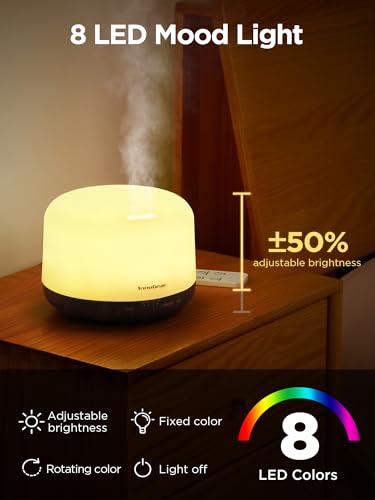 InnoGear 500ml Essential Oil Diffuser with Remote Control, Premium Ultrasonic Aromatherapy Diffusers Scent Humidifier Vaporizer Auto-Off Timer for Large Room Home, Brown - Thumbnail 6