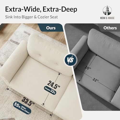 Image of HERA'S HOUSE 150 inch Oversized U Shaped Modular Sectional Couch Living Room | Mid-Century Modern 6-Seater Cloud Sofa, White, Rolled Arms & Nailhead Trim, Wider & Deeper Seats, Ottoman, Chenille