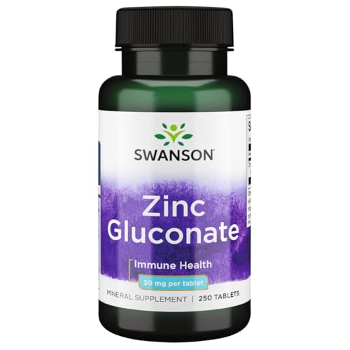 Swanson zinc gluconate 30mg 250-tablet bottle — the moderate daily dose in this set
