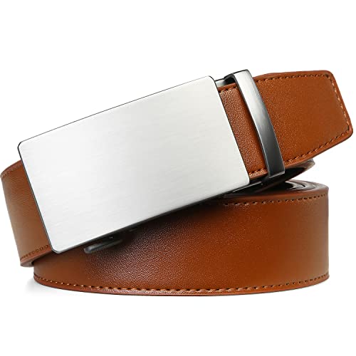 Image of Drowsmen Leather ratchet belt 1 3 /8 inch with Click Sliding Automatic Buckle, Adjustable belt Trim to Fit