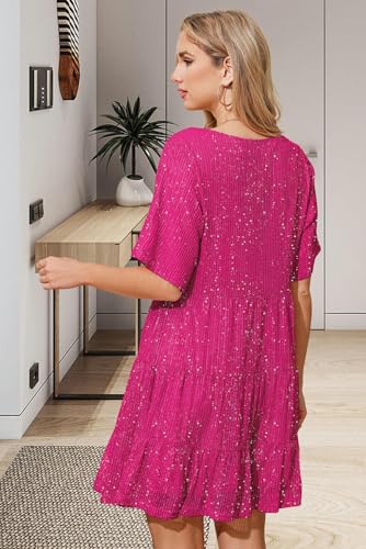 Image of MAYSTEPPE Sparkly Glitter Dress, Sequin Babydoll Summer Dress Short Flowy Tiered Tunic Dress for Women Party Club Night