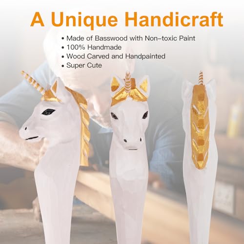 Bolígrafo gel madera tallada Unicornio hecho a mano miniatura 2